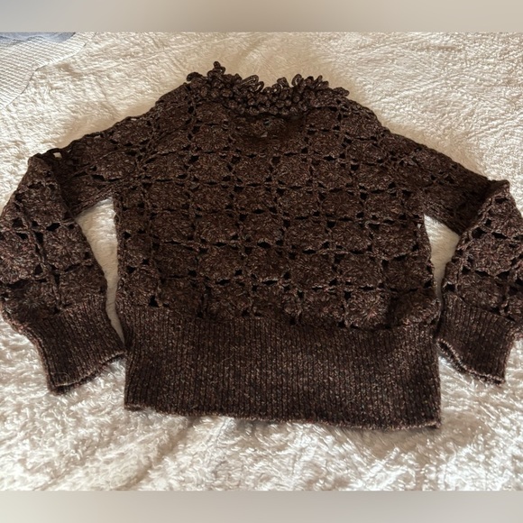 Unique Josephine Chaus brown open knit chunky wool blend sweater - size Large - Picture 3 of 4
